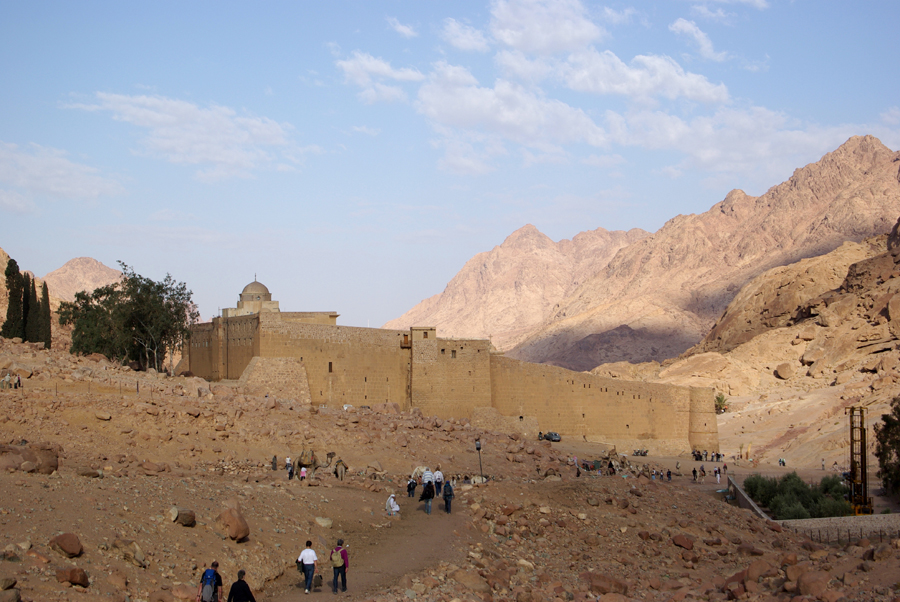 Visiters going up mountain to Monastery of St. Catherine on Mount Sinai