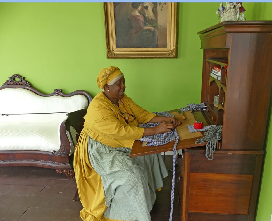 docent makes apron at westville